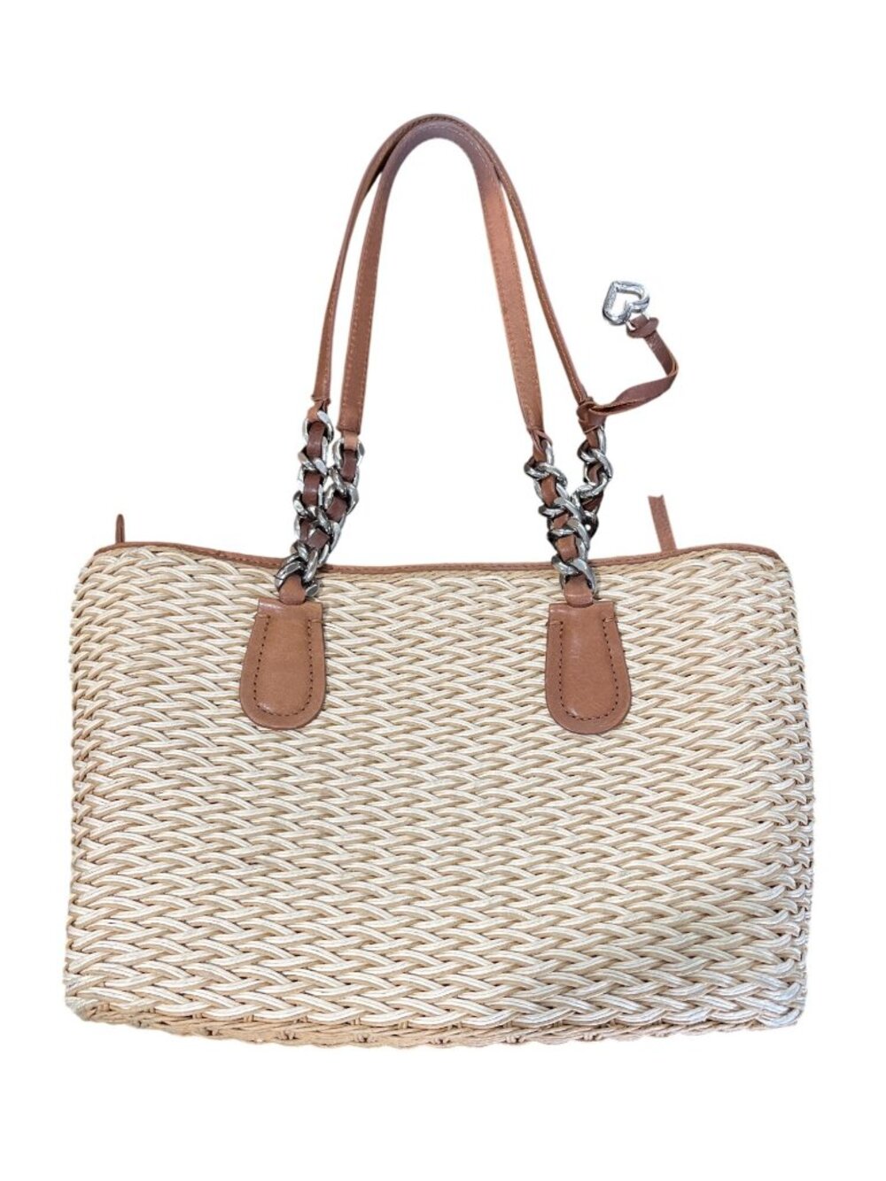 Brighton Straw & Leather Shoulder Bag Tote Woven Chic Tan Brown 12x8 - Picture 2 of 7